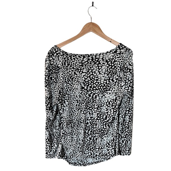 ROBERT RODRIGUEZ Faux Wrap Blouse Animal Print White Black Long Sleeve Large EUC - Picture 2 of 6